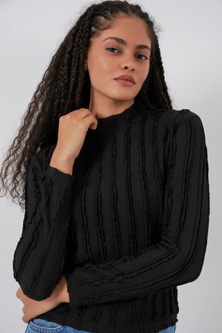 Textured Slim Fit Half Turtleneck Blouse