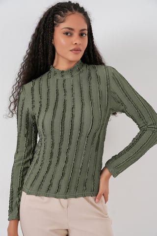 Textured Slim Fit Half Turtleneck Blouse