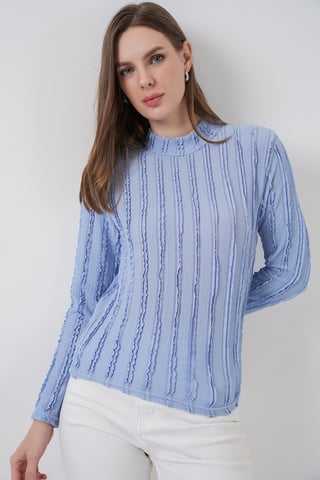 Textured Slim Fit Half Turtleneck Blouse