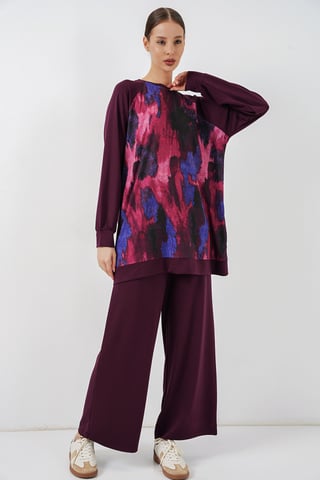 Oversize Abstract Print Crew Neck Tunic & Pants Set
