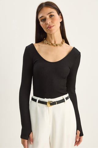 Slim Fit Long Sleeve U Collar Blouse