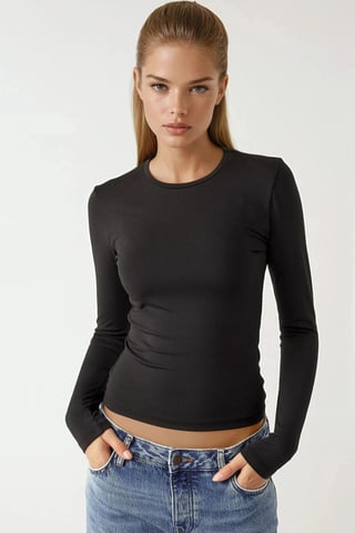 Långärmad T-shirt med rund hals