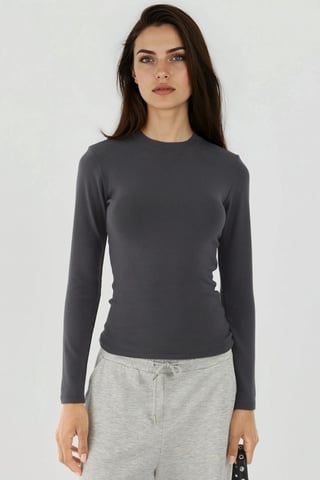 Ultra Soft Touch Slim Fit Crew Neck Long Sleeve Basic Top