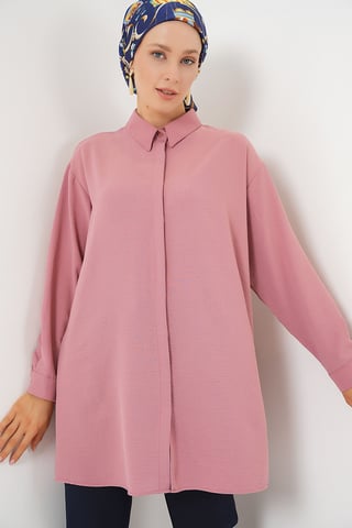Oversized Long Sleeve Button-Up Blouse with Shirt Collar
