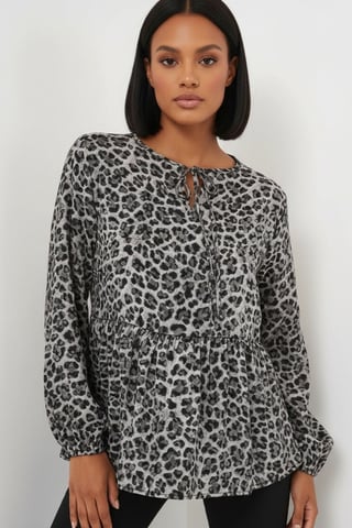 Printed Siphon Long Sleeve Blouse with Binding Detail