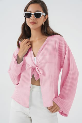 V-Neck Blouse with Bow Tie