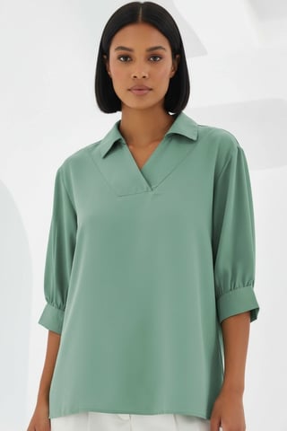 Polo Collar Loose Fit Blouse
