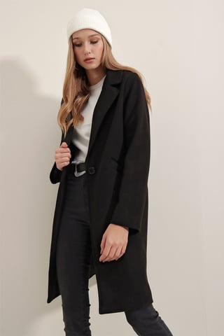 Buttoned Long Coat with Pockets