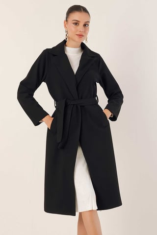 Double Breasted Tie Closure Textured Coat