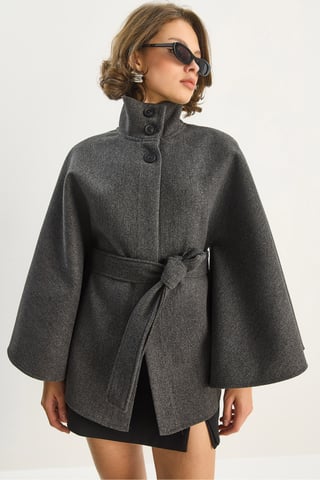 Poncho Coat with Tie Closure
