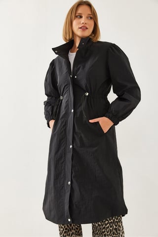 Relaxed Fit Midi Coat with Button Closure