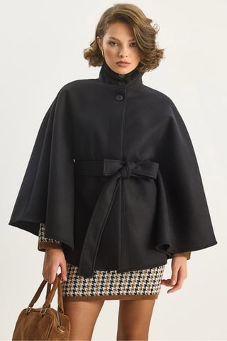 Poncho Coat with Tie Closure