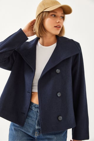 Felt Shawl Collar Buttoned Coat