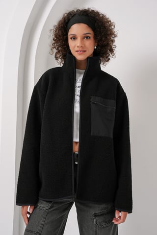 Pocket Detailed Oversized Plush Coat