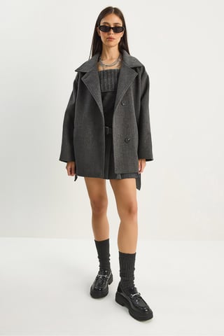 Oversized Midi Coat with Button Closure