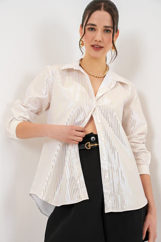 Oversized Striped Button-Up Shirt