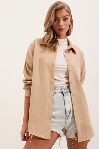 Linen Blended Shirt with Button Closure