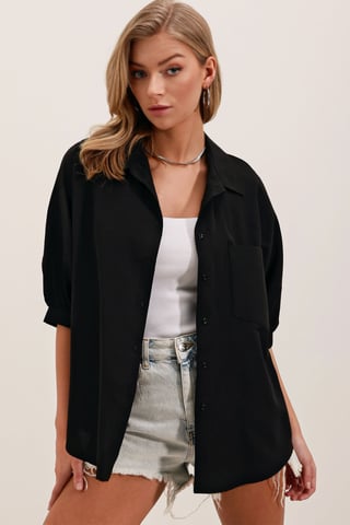 Loose Fit Poplin Shirt with Pocket
