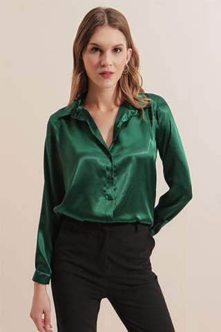 Satin Long Sleeve Button Up Shirt