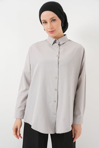 Relaxed Fit Poplin Shirt with Button Closure