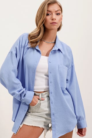 Linen Blended Shirt with Button Closure