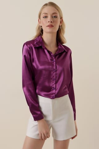 Satin Long Sleeve Button Up Shirt