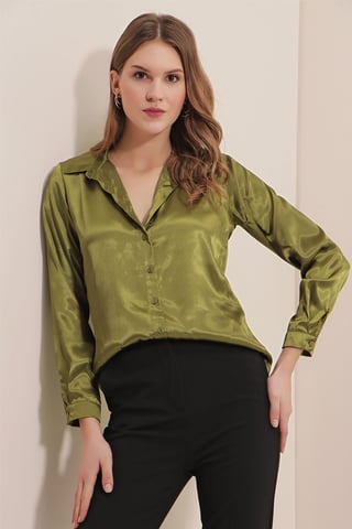 Satin Long Sleeve Button Up Shirt