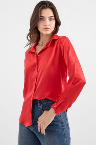 Satin Long Sleeve Button Up Shirt