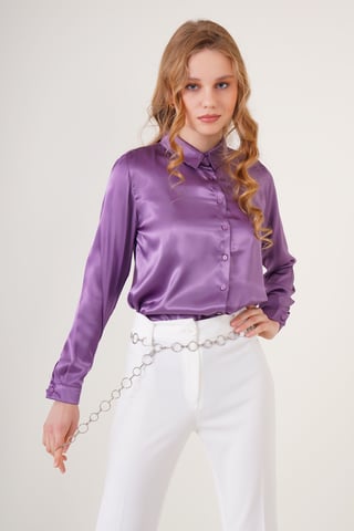 Satin Long Sleeve Button Up Shirt