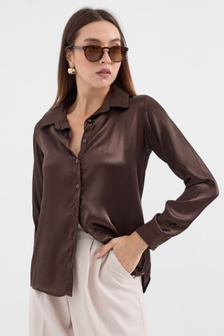 Satin Long Sleeve Button Up Shirt