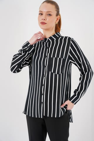 Striped Button-Up Long Sleeve Shirt with Pocket