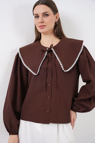 Poplin Baby Collar Shirt with Bow