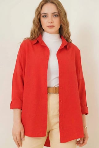 Relaxed Fit Poplin Shirt with Button Closure