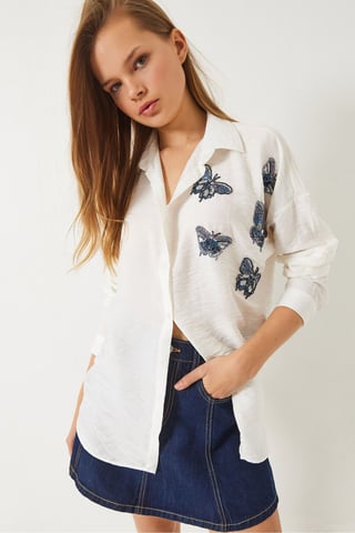 Oversized Embroidered Shirt with Button Closure