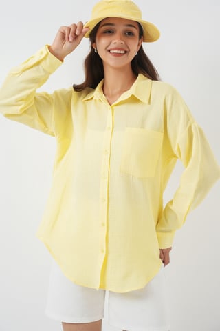 Linen Blended Shirt with Button Closure