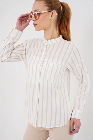 Striped Button-Up Long Sleeve Shirt with Pocket