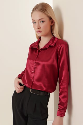 Satin Long Sleeve Button Up Shirt