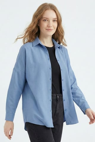 Relaxed Fit Poplin Shirt with Button Closure