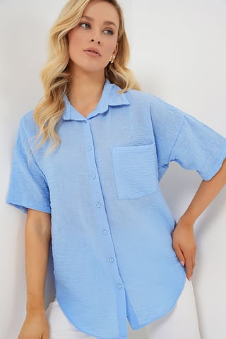 Loose Fit Linen Blend Button-Up Shirt with Pocket
