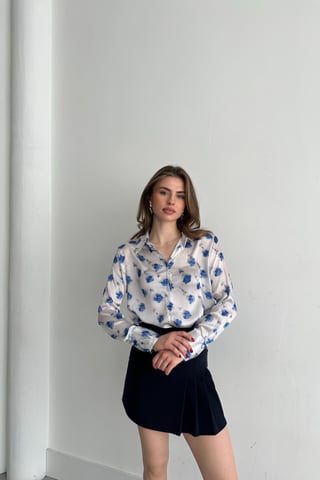 Blommönstrad knapp-up skjorta