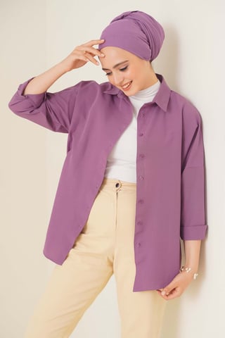 Relaxed Fit Poplin Shirt with Button Closure