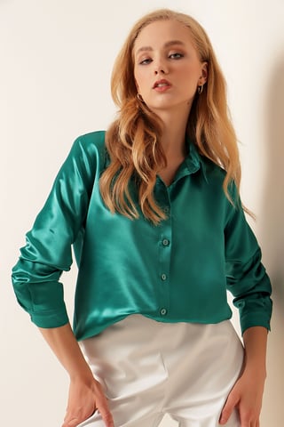 Satin Long Sleeve Button Up Shirt