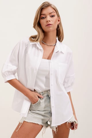 Loose Fit Poplin Shirt with Pocket