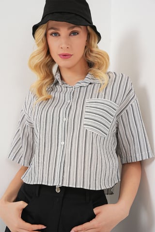 Striped Crop Shirt with Pocket