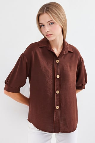 Oversized Crepe Shirt with Button Closure