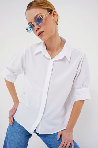Poplin Button-Up Shirt with Shirt Collar