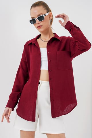 Linen Blended Shirt with Button Closure