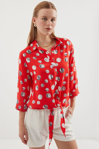 Printed Viscose Shirt with Bow