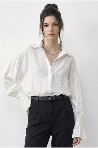 Oversized Frilly Button-Up Shirt