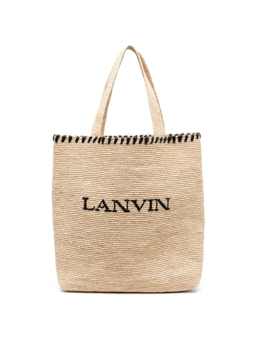 Embroidered Logo Raffia Tote Bag